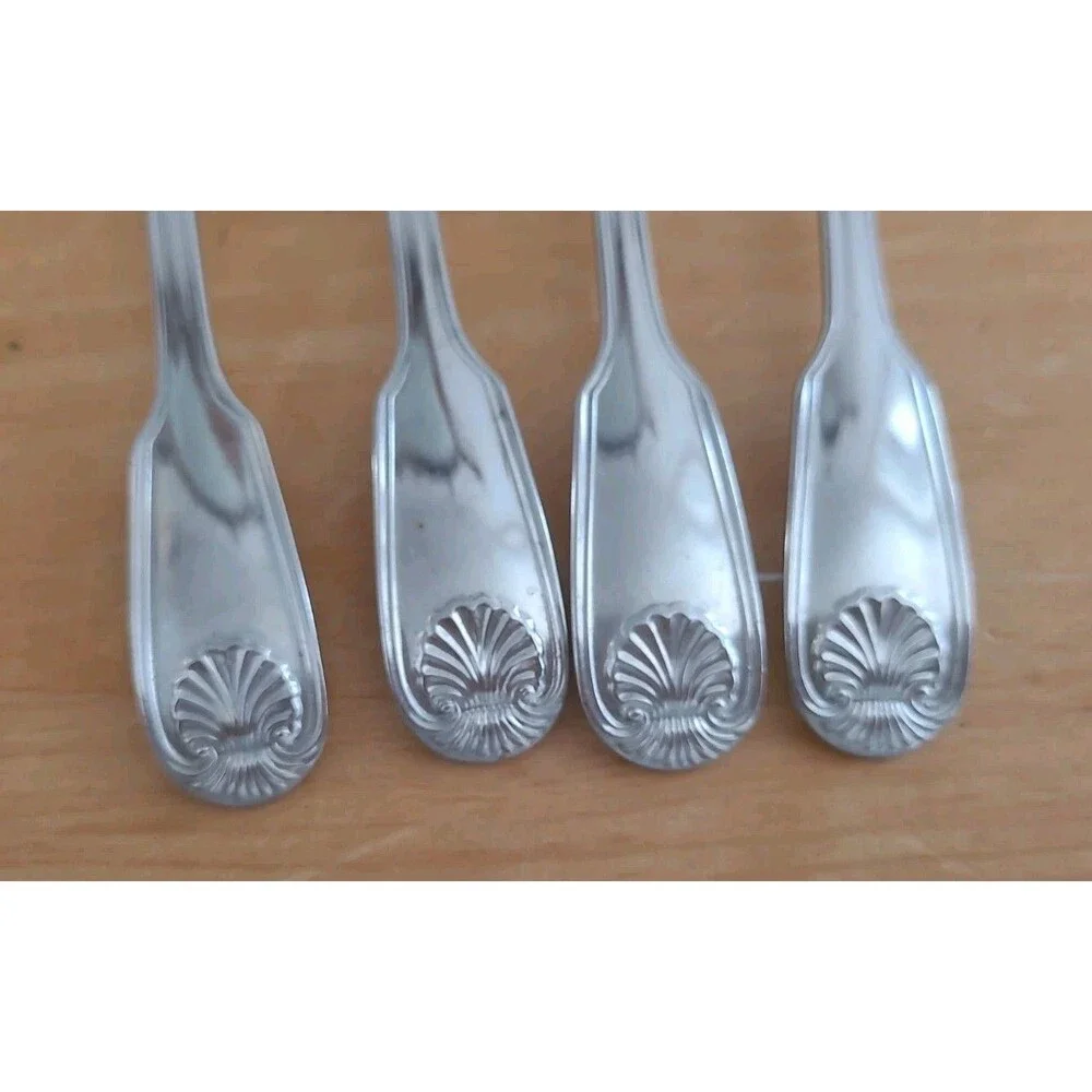 Set 4 Reed & Barton COLONIAL SHELL 1961 Stainless Steel Iced Tea Spoons Flatware
